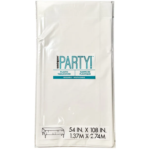 UNIQUE - WHITE RECT PLASTIC TABLECOVER 54X108 EA