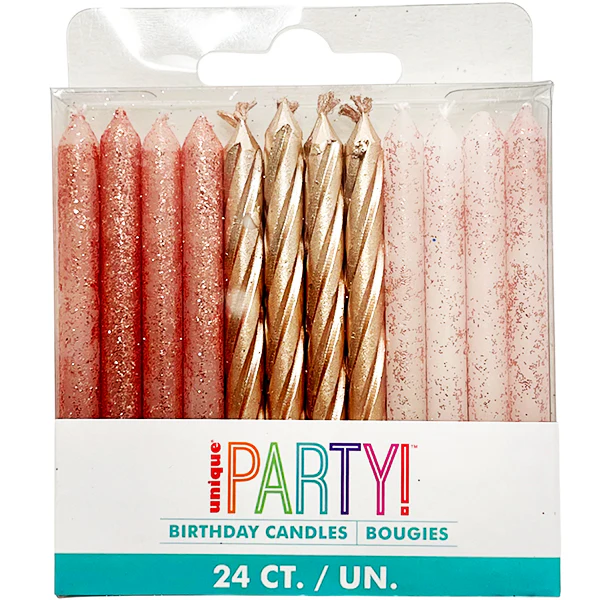 UNIQUE - GLITTER AND ROSE GOLD SPIRAL CANDLES 24CT