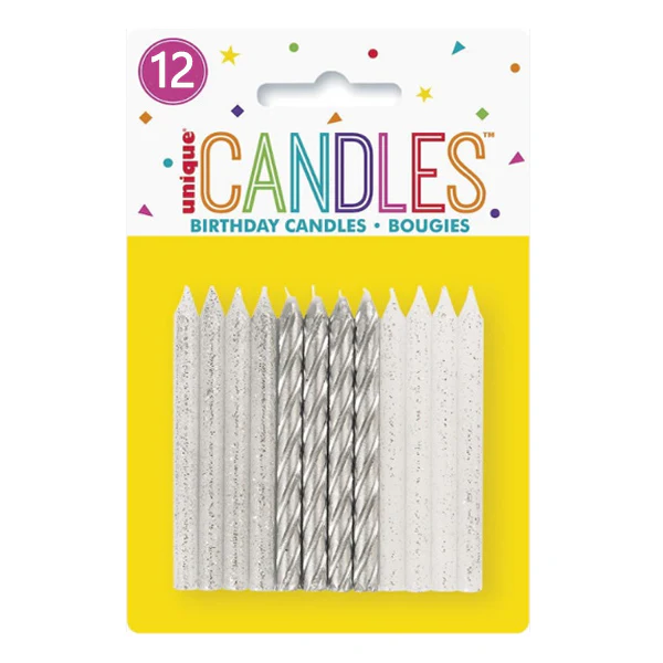 UNIQUE - GLITTER AND SILVER SPIRAL CANDLE 12EA