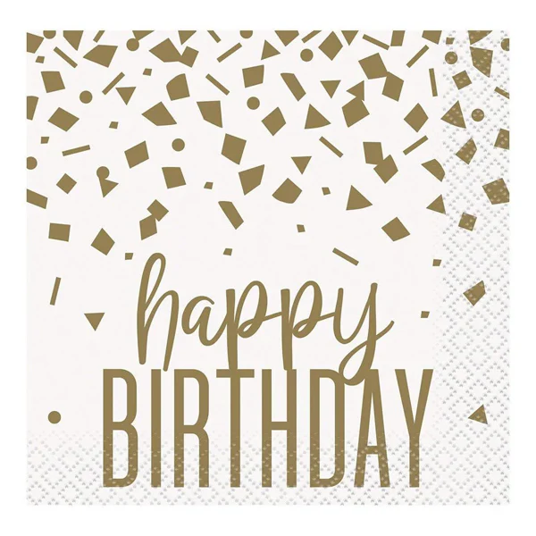 UNIQUE - GOLD CONFETTI BIRTHDAY BEVERAGE NAPKINS EA