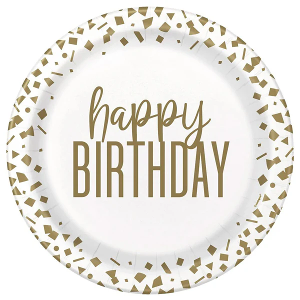 UNIQUE - GOLD CONFETTI BIRTHDAY PLATE 7" EA