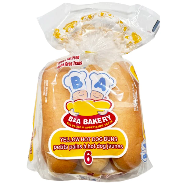 B&A BAKERY - 6 PK YELLOW HOT DOG BUNS 432GR