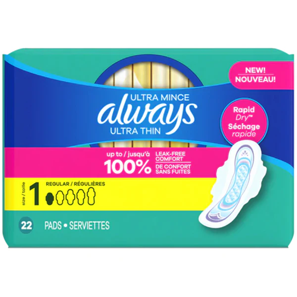 ALWAYS - ULTRA THIN SIZE 1 REGULAR W/FLEXI WINGS PAD 22CT