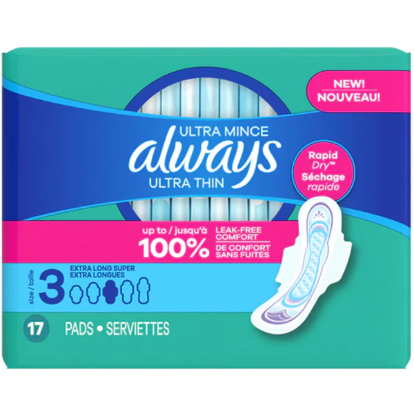 ALWAYS - ULTRA THIN 3 EXTRA SUPER LONG W/FLEXI WING 17CT