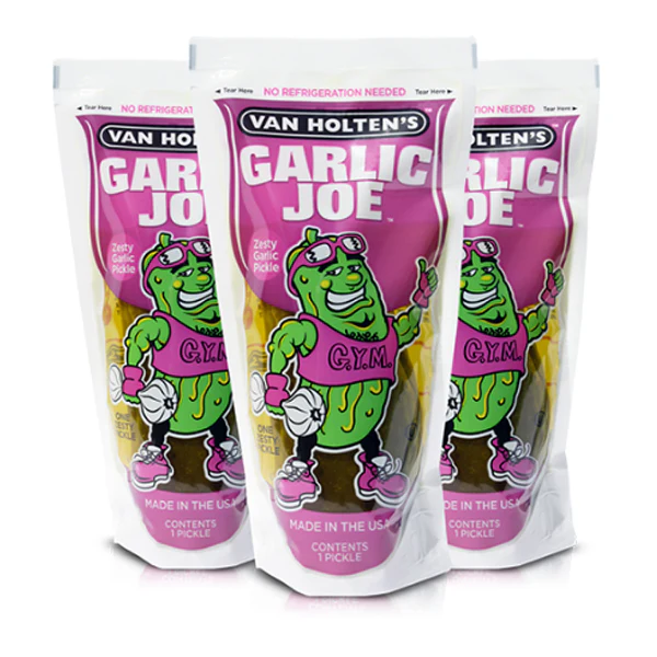 VAN HOLTENS - GARLIC JOE KOSHER CHARACTER POUCHED PICKLE 9OZ
