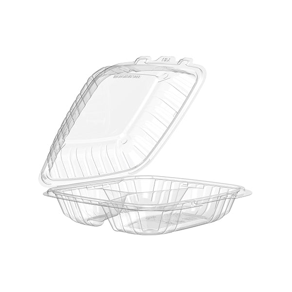 DART - 9IN CLEAR 3-COMP PP PLASTIC HINGED CONTAINER 2x75 CT