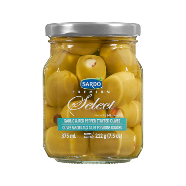 SARDO - GARLIC & RED PEPPER STUFFED OLIVES 375ML