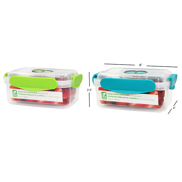 PLASTICWARE - QUADLOCK WITH VENT LID 500ML 2 COLORS EA