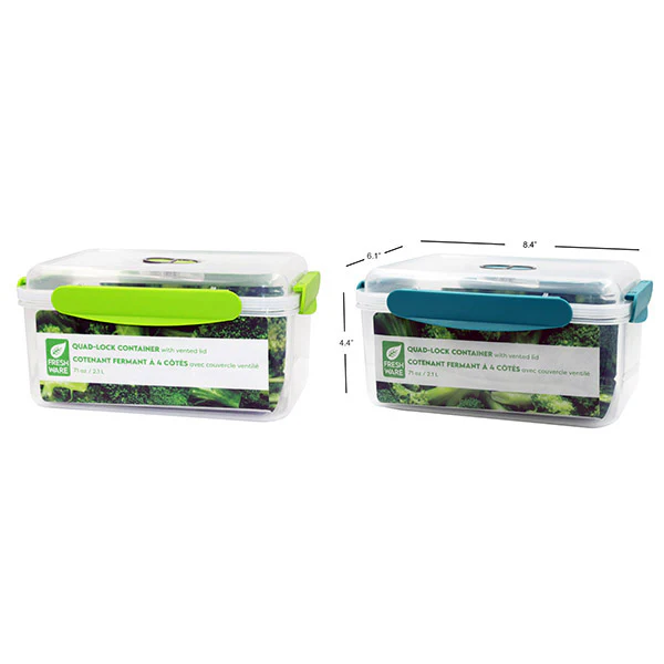 PLASTICWARE - QUADLOCK WITH VENT LID 2100ML 2COLORS EA