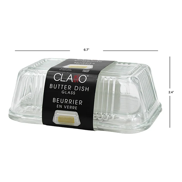 CLARO - GLASS BUTTER DISH 7x4IN EA