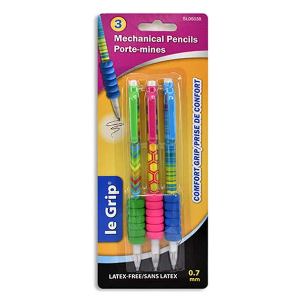 LE GRIP - 3PC FASHION MECH PENCIL 2HB LEAD W/COMFORT W/EARSER EA