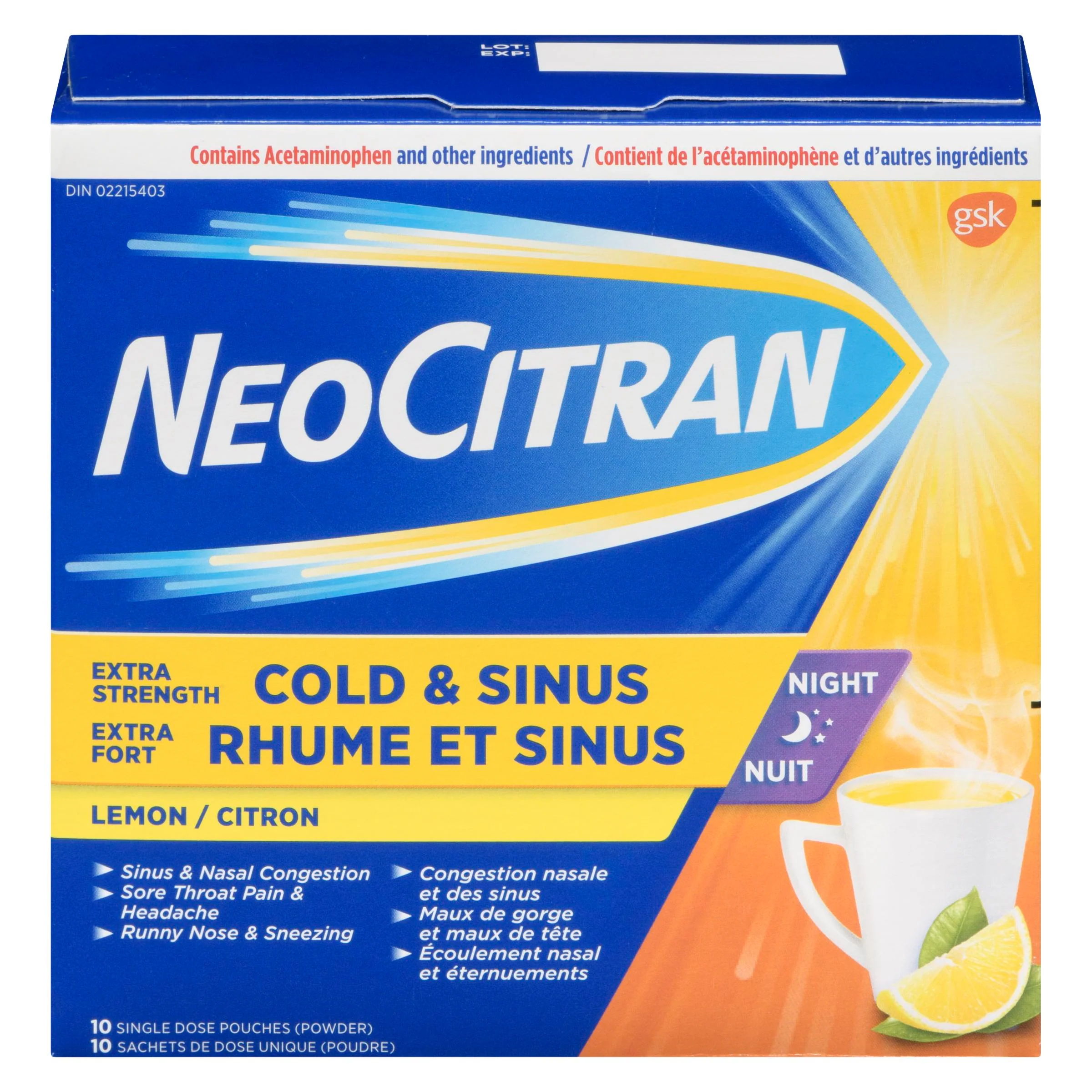 NEO CITRAN - COLD & SINUS NIGHT LEMON 10EA