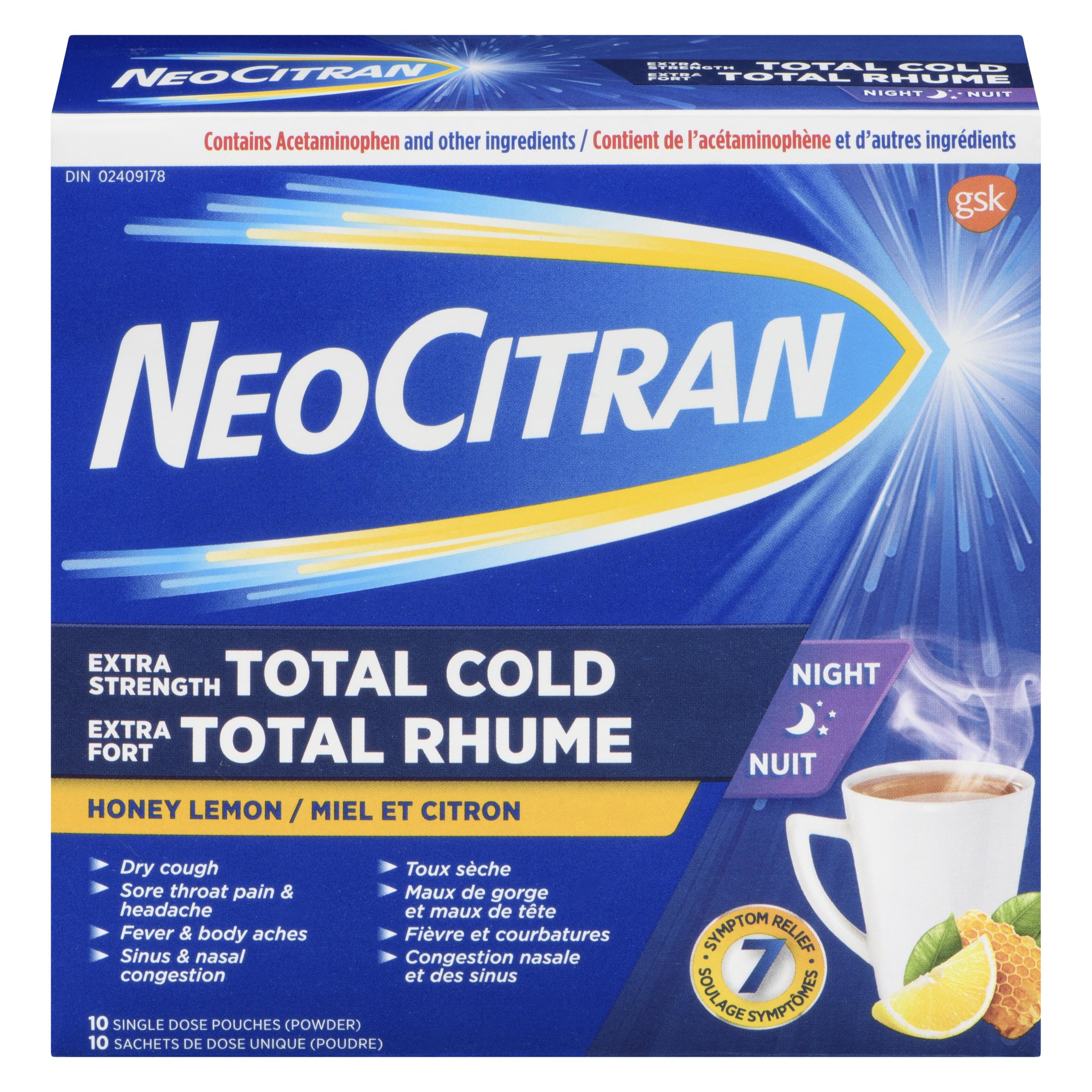 NEO CITRAN - EXTRA STRENGTH TOTAL COLD NIGHT HONEY LEMON 10EA