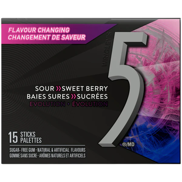5 GUM - SUGAR FREE SOUR SWEET BERRY 10x15 EA