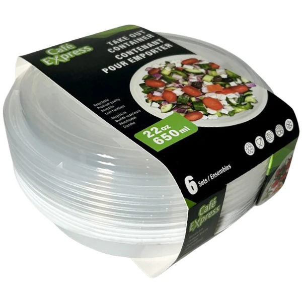 CAFE EXPRESS - WHITE ROUND CONTAINER AND CLEAR LID 22OZ 12x6 EA