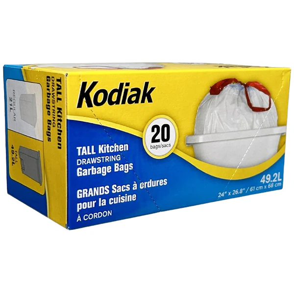 KODIAK - WHITE KITCHEN GARBAGE BAGS WITH STRING 20EA