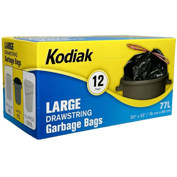 KODIAK - BLACK KITCHEN GARBAGE BAGS WITH STRING 12EA