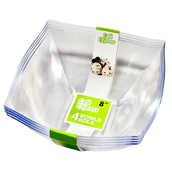 CAFE EXPRESS - SQUARE BOWLS CLEAR 8 OZ 4EA