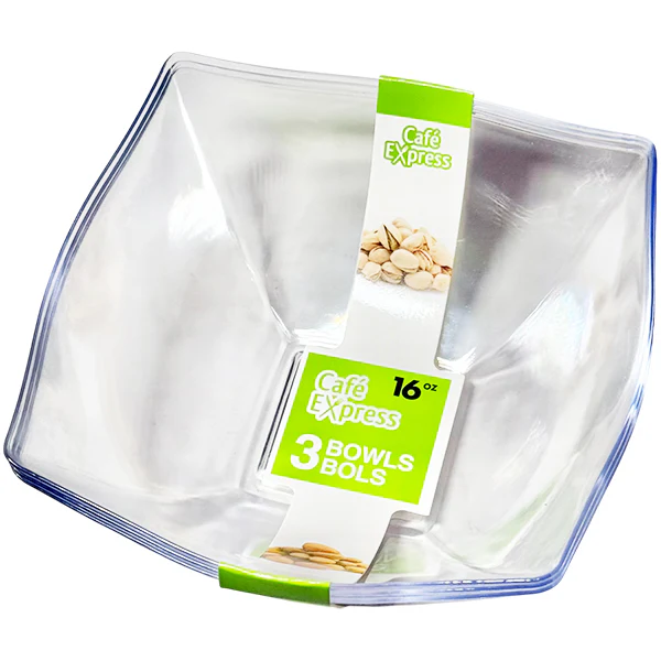 CAFE EXPRESS - SQUARE BOWLS CLEAR 16 OZ 3EA