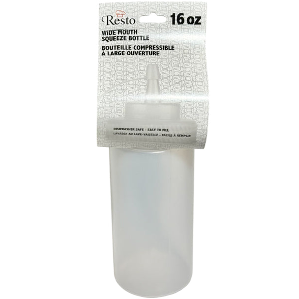 RESTO - 16oz CLEAR WIDE MOUTH SQUEEZE BOTTLE WITH LID EA