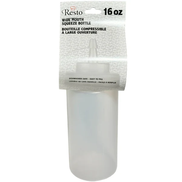 RESTO - 16oz CLEAR WIDE MOUTH SQUEEZE BOTTLE WITH LID EA