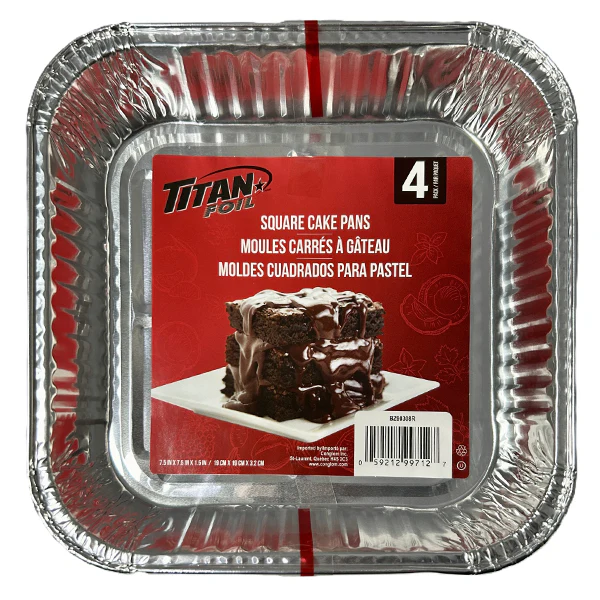 TITAN - FOIL SQUARE ALUMINUM CAKE PANS 4PK