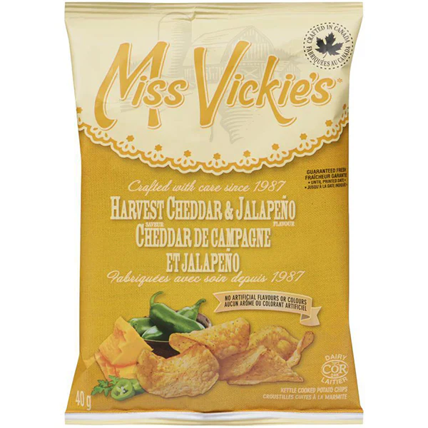 MISS VICKIES - HARVEST CHEDDAR & JALAPENO CHIPS 40x40 GR