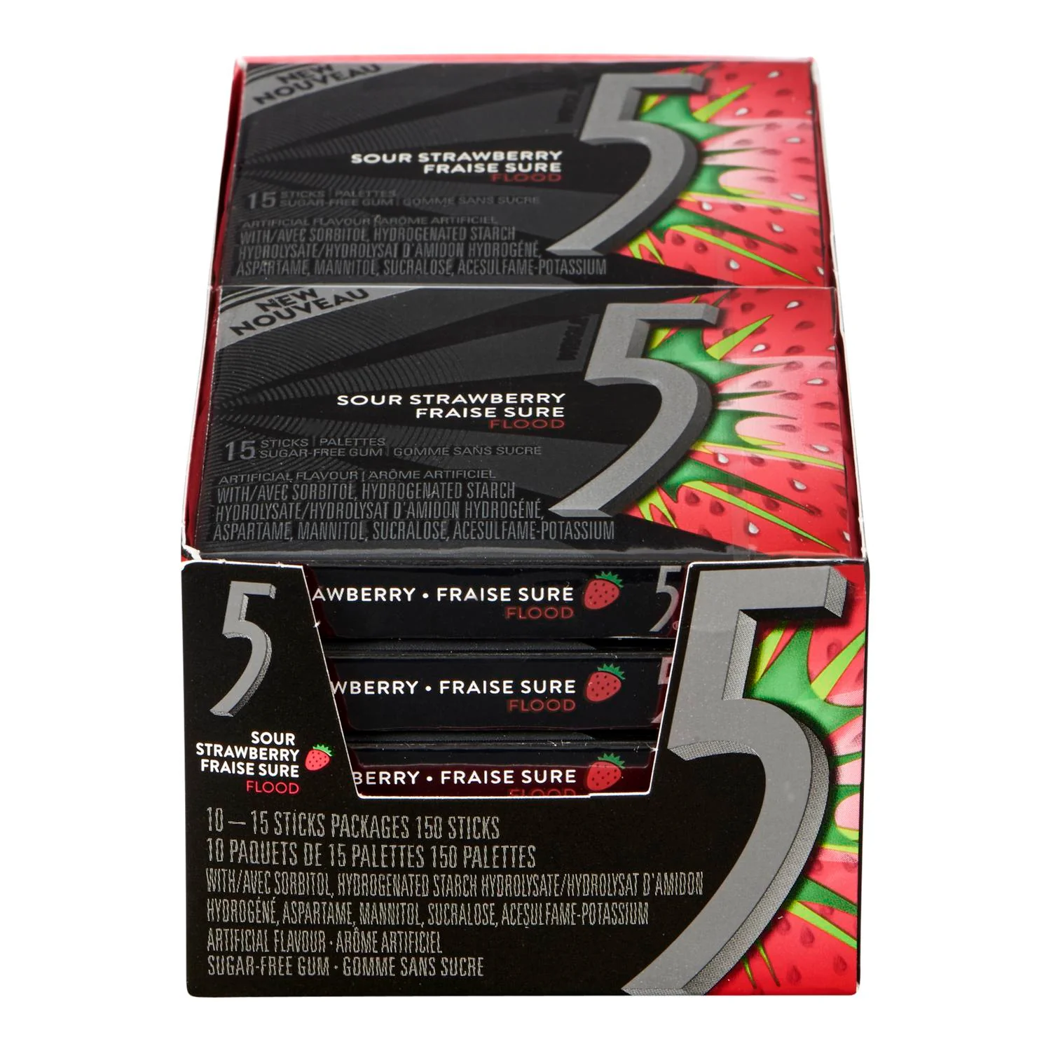 5 GUM - FLOOD SOUR STRAWBERRY 10x15 EA
