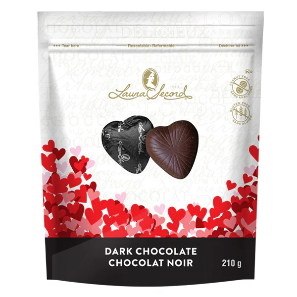 LAURA SECORD - DARK CHOCOLATE HEARTS BAG 210GR