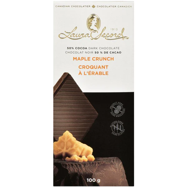 LAURA SECORD - DARK CHOCOLATE MAPLE CRUNCH BAR 100GR