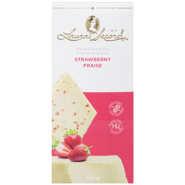 LAURA SECORD - WHITE CHOCOLATE STRAWBERRY BAR 100GR