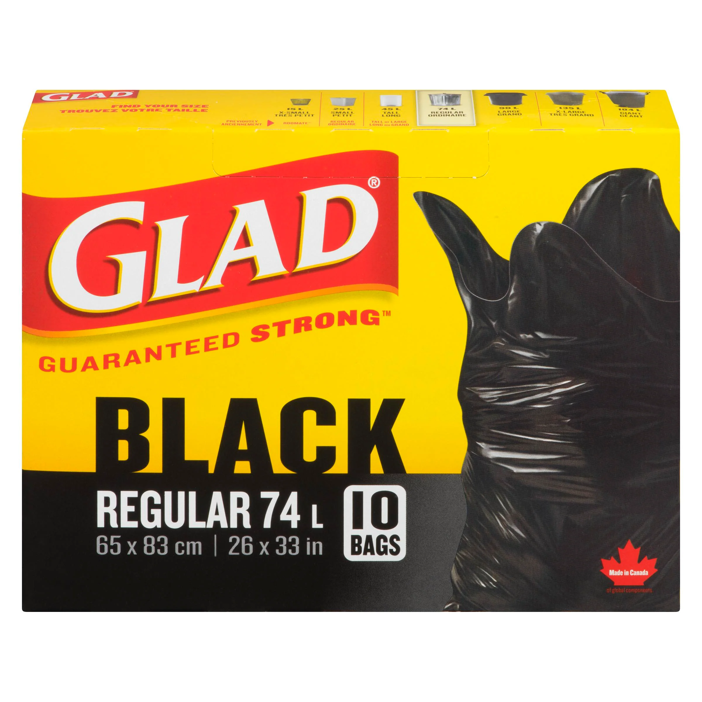 GLAD - BLACK REGULAR 74L GARBAGE BAGS 10CT