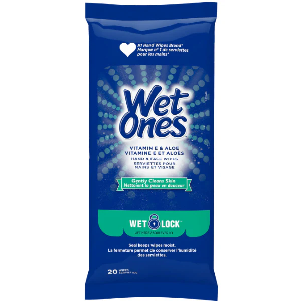WET ONES - VITAMIN E & ALOE HAND/FACE WIPES 20CT