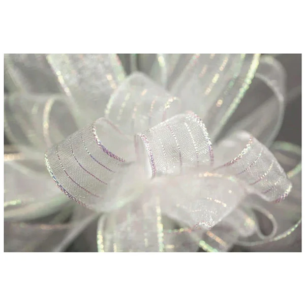 5/8IN WHITE PEARL STRIPPED CHIFFON RIBBON 50YD