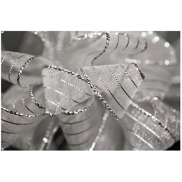 5/8IN WHITE SILVER STRIPPED CHIFFON RIBBON 50YD