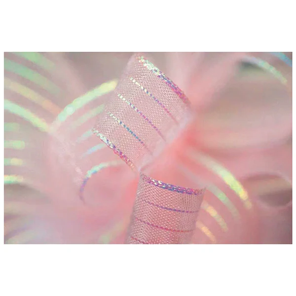 5/8IN PINK PEARL STRIPPED CHIFFON RIBBON 50YD