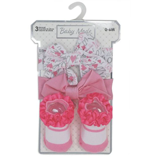 BABY GIFT SET - 3PC BOW TIE PINK EA