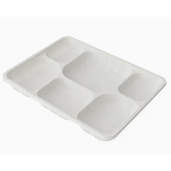 ECO-CRAZE - CORN STARCH RECTANGLE CONTAINER 6COMPARMENT TRAY 8x40 CT