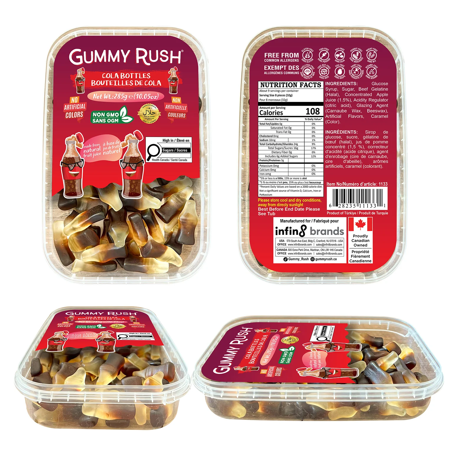 GUMMY RUSH - GUMMIES TUBS COLA BOTTLES 285GR