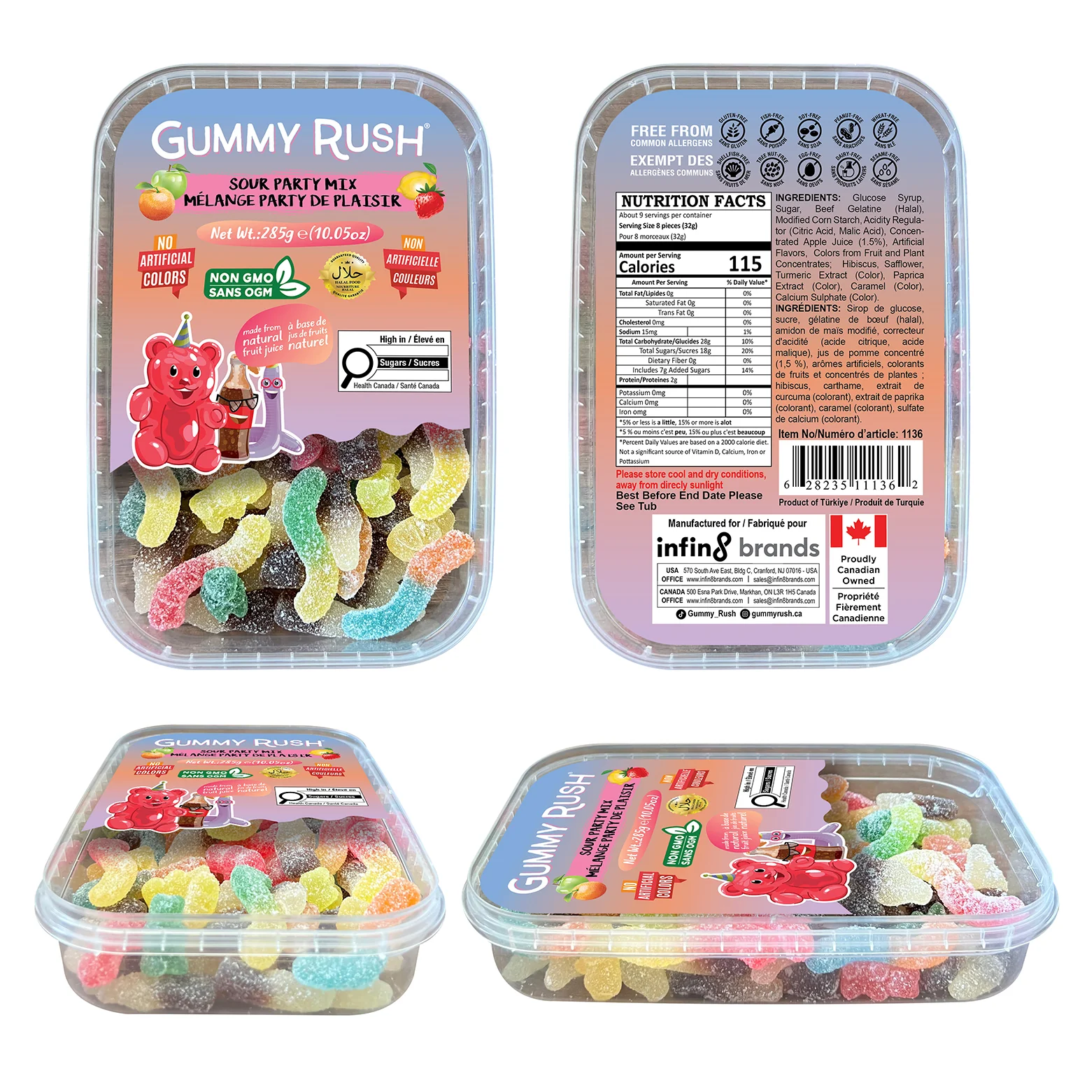 GUMMY RUSH - GUMMIES TUBS PARTY MIX 12x285 GR