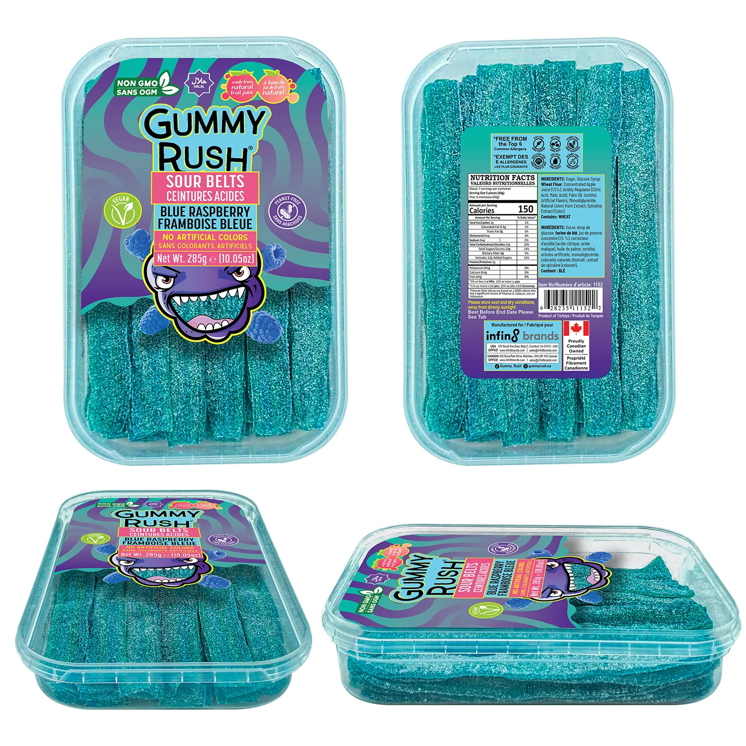 GUMMY RUSH - SOURBELT TUBS BLUE RASPBERRY 285GR