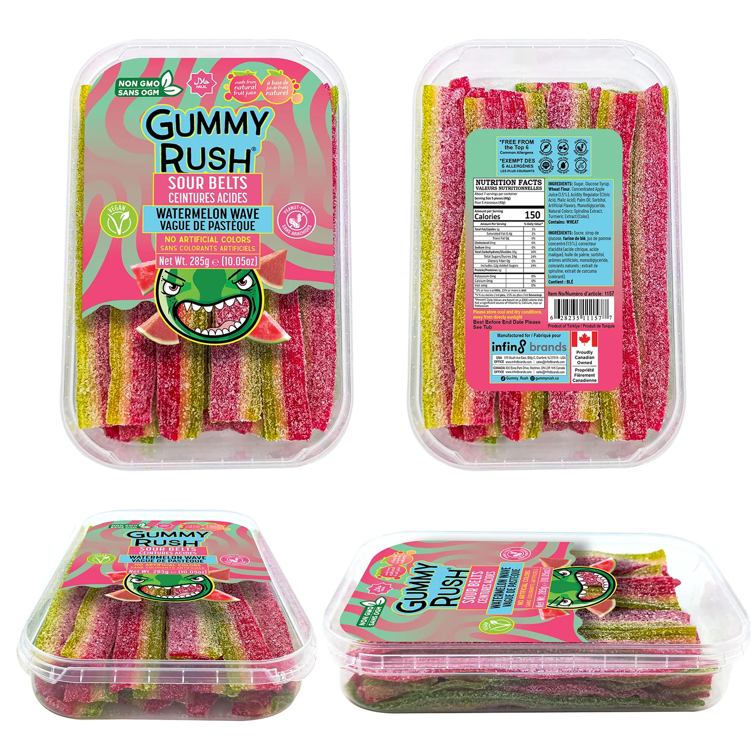 GUMMY RUSH - SOURBELT TUBS WATERMELON WAVE 285GR