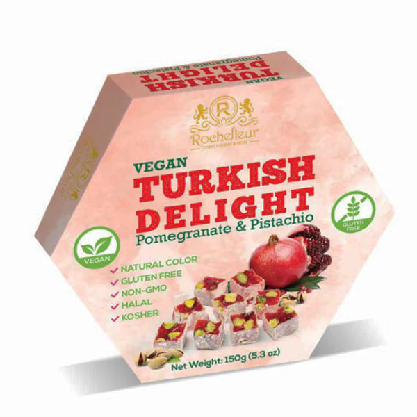 ROCHEFLEUR - VEGAN TURKISH DELIGHTS POMEGRANATE & PISTACHIO 8x150 GR