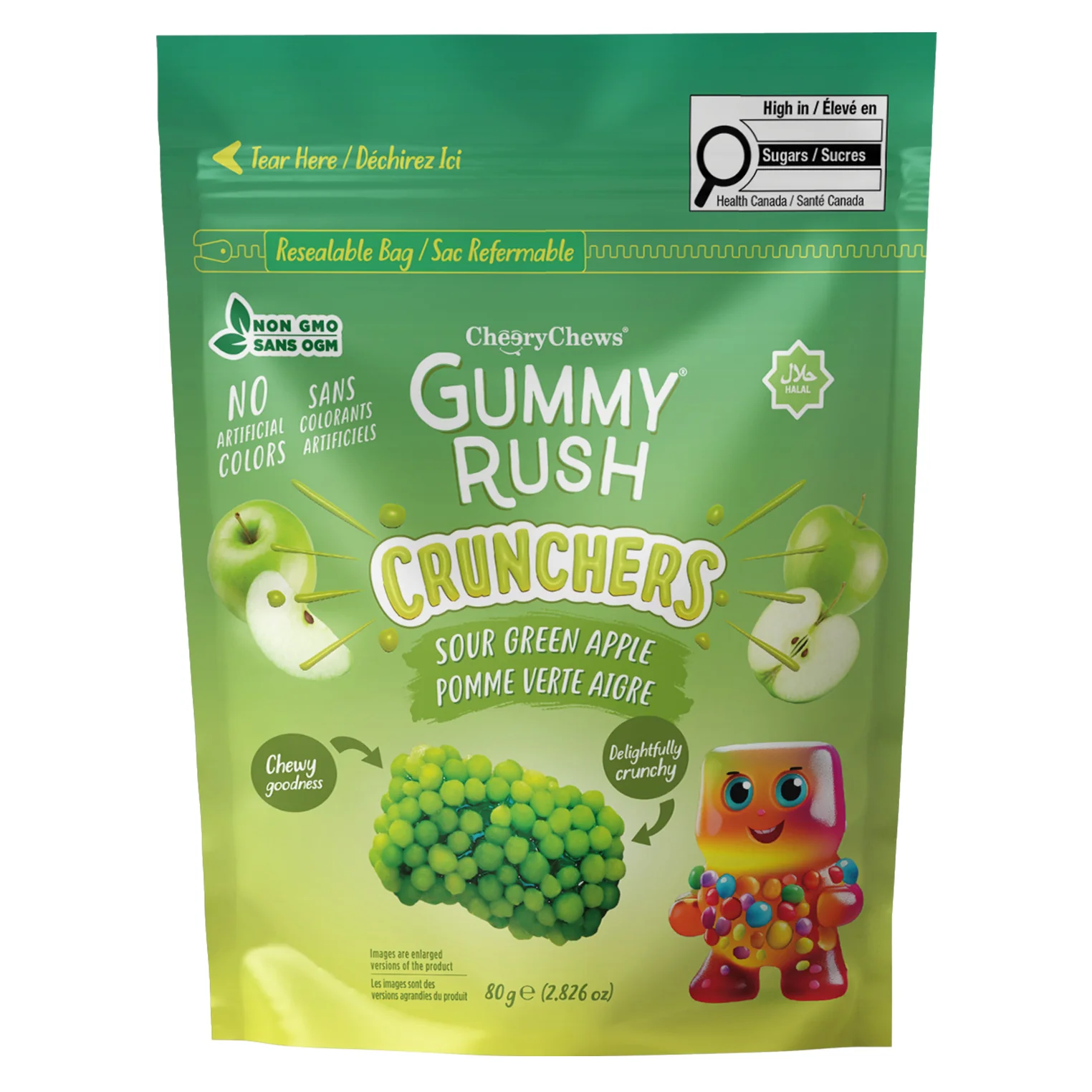 GUMMY RUSH - CRUNCHERS SOUR GREEN APPLE 80GR