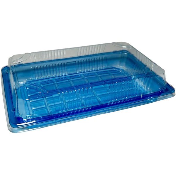 BX PACKAGING - BX11 CLEAR BLUE WITH LIDS SUSHI TRAYS 200CT