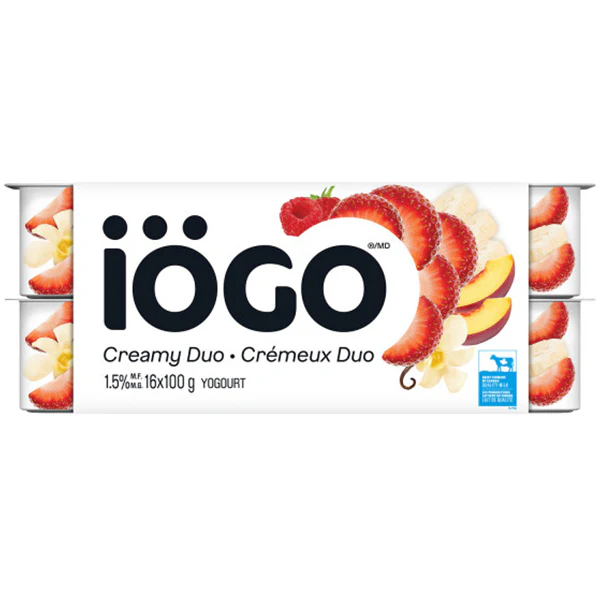 IOGO - STRAWBERRY- VANILLA, RASPBERRY, BANANA & PEACH YOGURT 16x100 GR