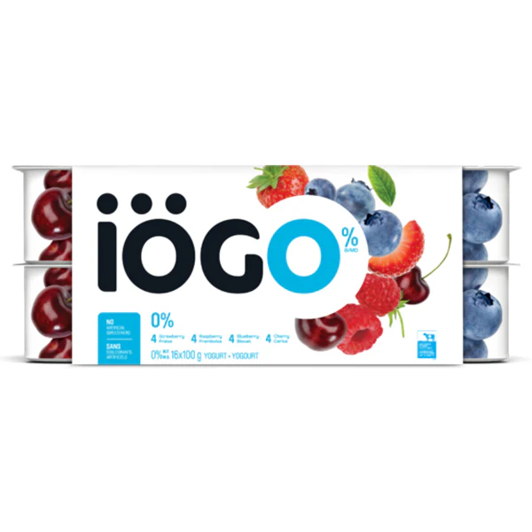 IOGO - 0% STRAWBERRY, RASPBERRY, BLUEBERRY & CHERRY YOGURT 16x100 GR