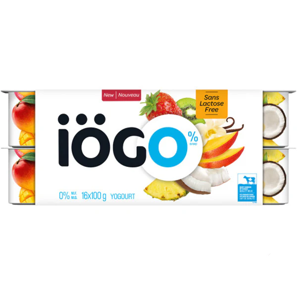 IOGO - 0% VANILLA, MANGO, STRAWBERRY KIWI, PINEAPPLE COCONUT BANANA 16x100 GR