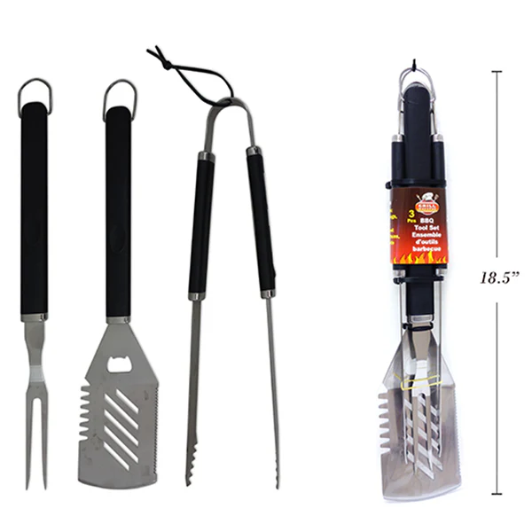 GRILL MAESTRO - STAINLESS STEEL BARBECUE TOOL SET 3PC