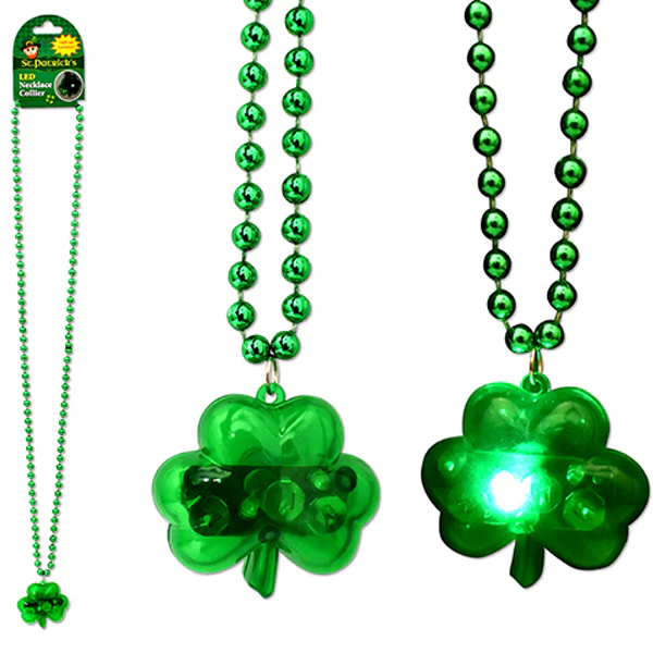 ST PATRICKS - LED FLASHING SHAMROCK BEADED NECKLACE 30.5IN